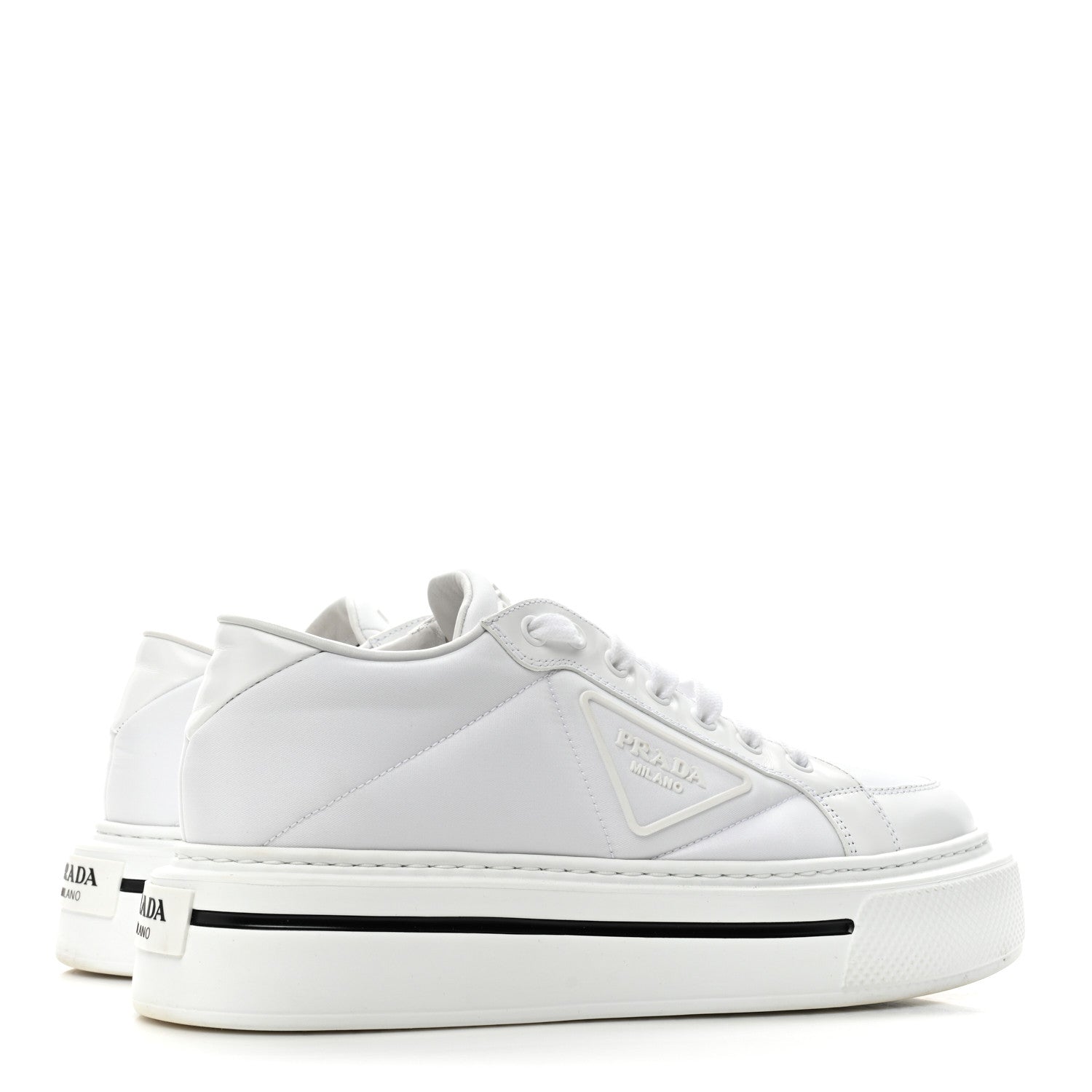 Prada Re-Nylon Spazzolato Rubber Triangle Logo Macro Quilted Mens 35mm Platform Sneakers 39 White 5 of 14