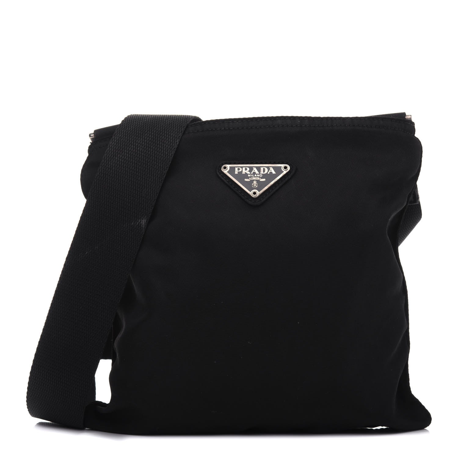Prada Tessuto Nylon Saffiano Flat Messenger Bag Black 1 of 13