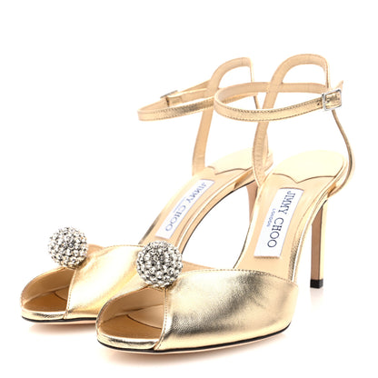 Jimmy Choo Metallic Nappa Crystal Sacora 85 Sandals 38.5 Gold 2 of 8