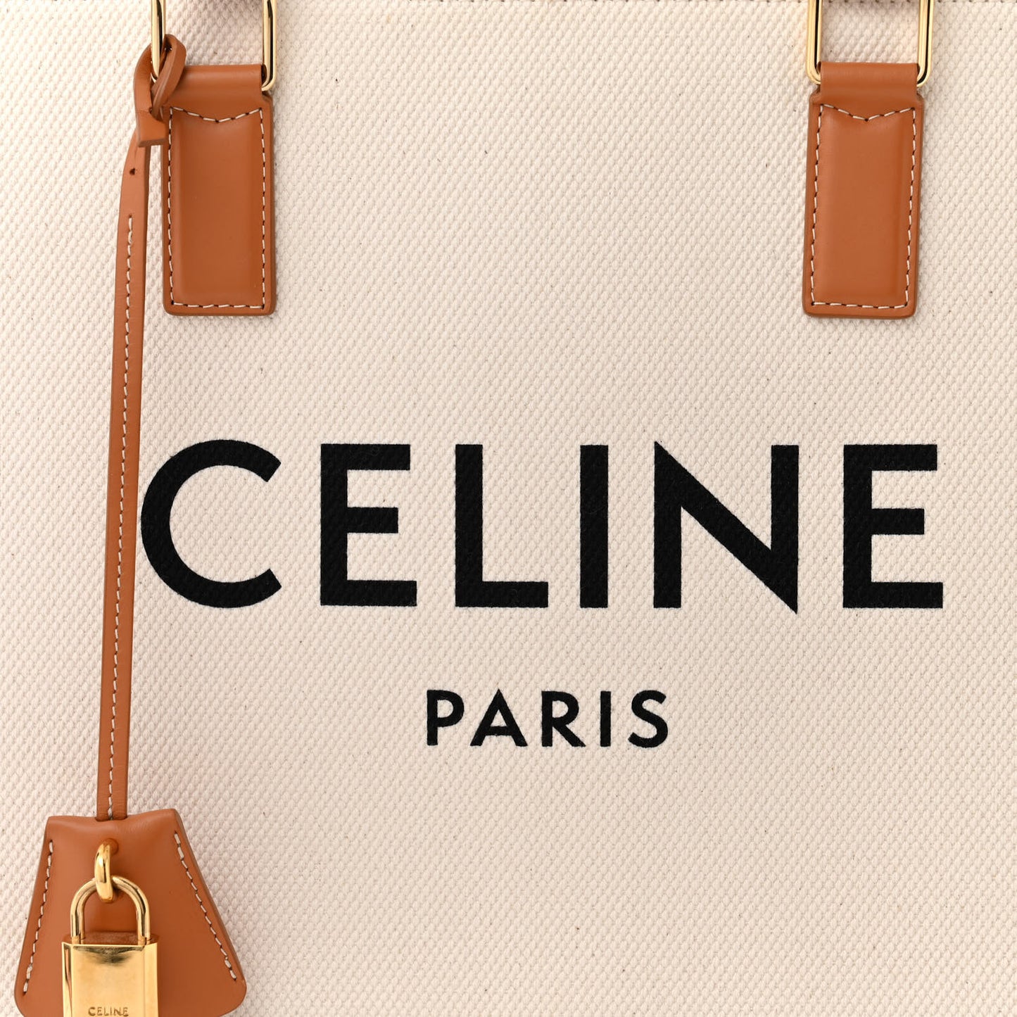Canvas Calfskin Logo Print Small Horizontal Cabas Natural Tan