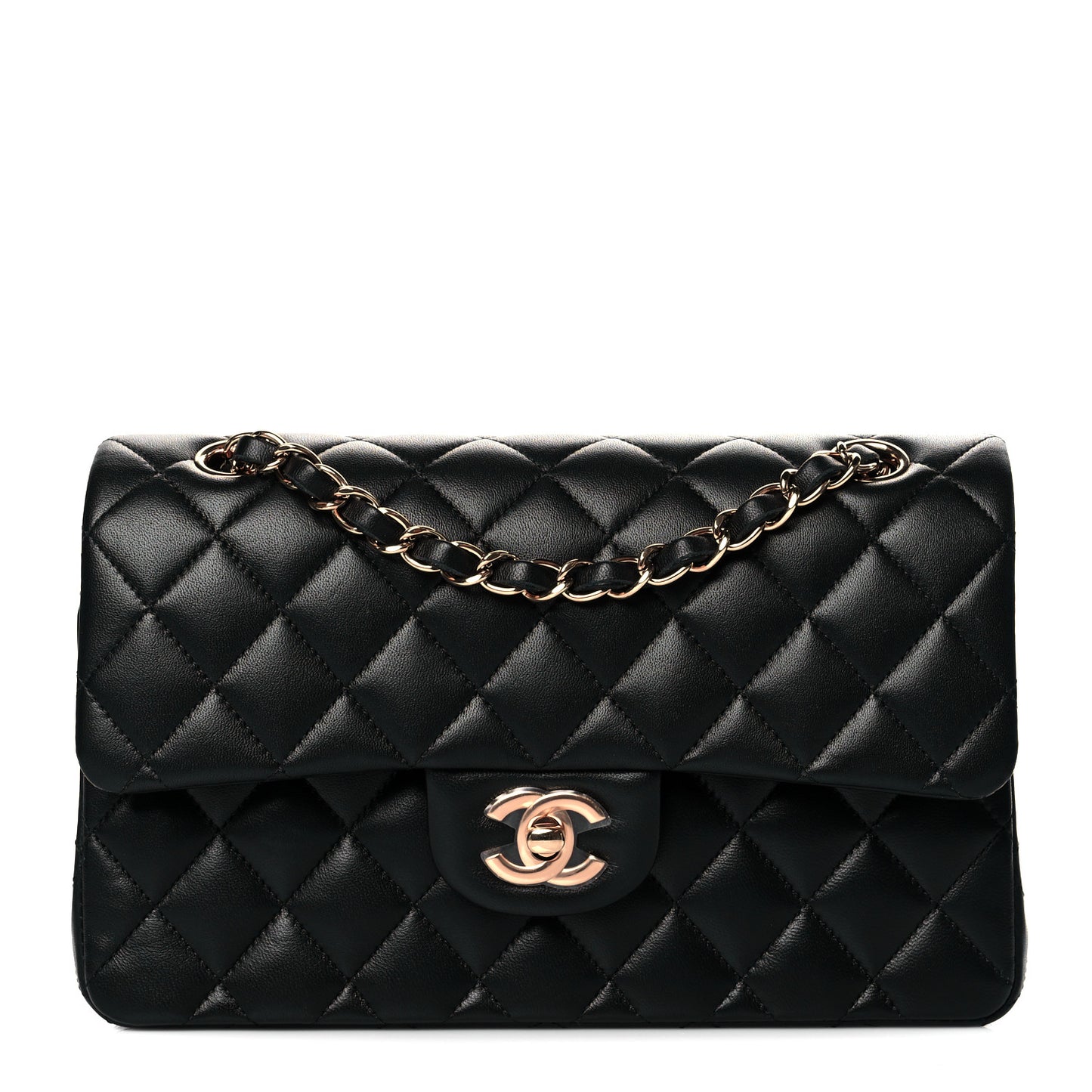Lambskin Quilted Small Double Flap Black