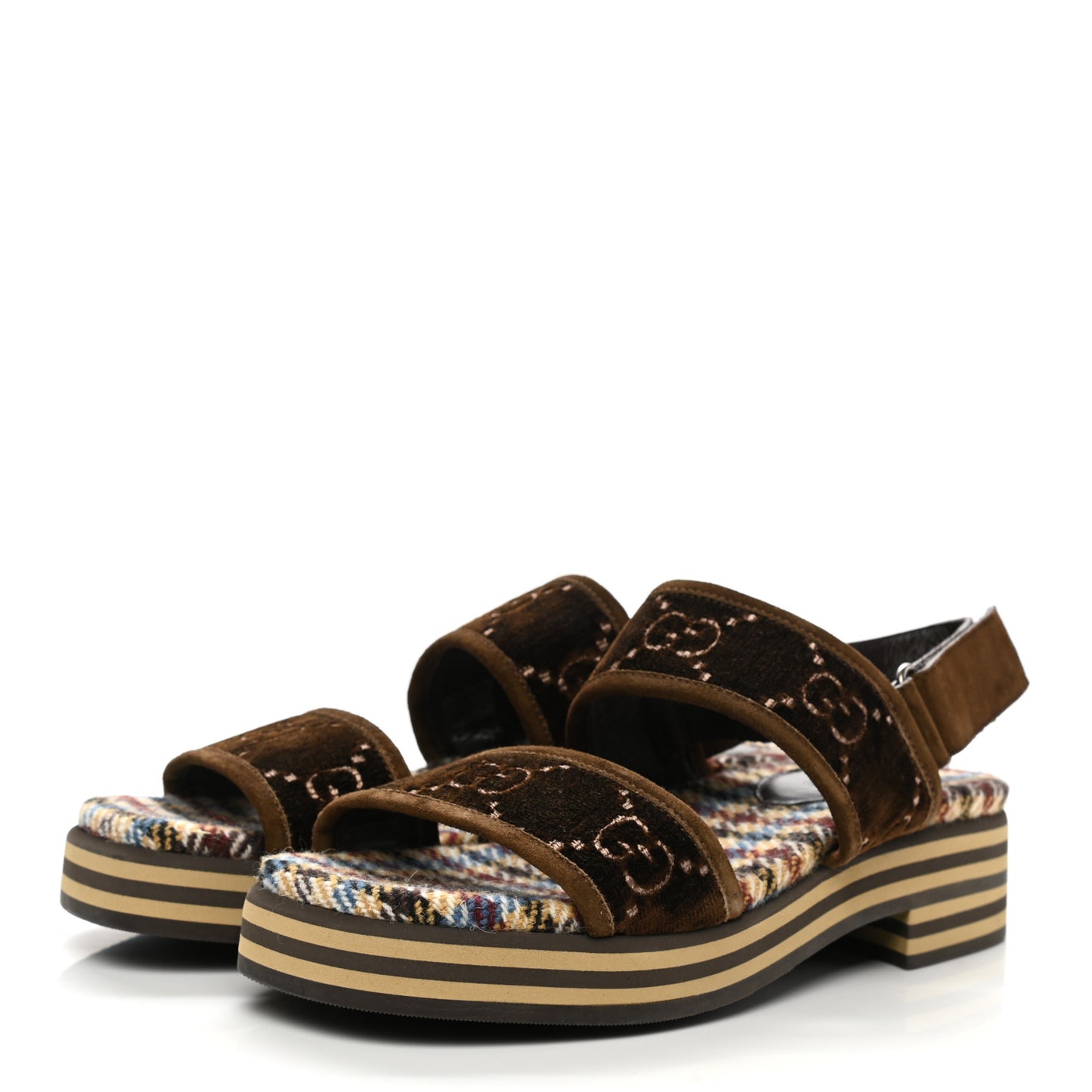 Velvet GG Monogram Suede Mens Platform Sandals 9 Coffee