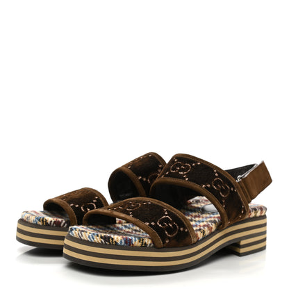Gucci Velvet GG Monogram Suede Mens Platform Sandals 9 Coffee 3 of 8