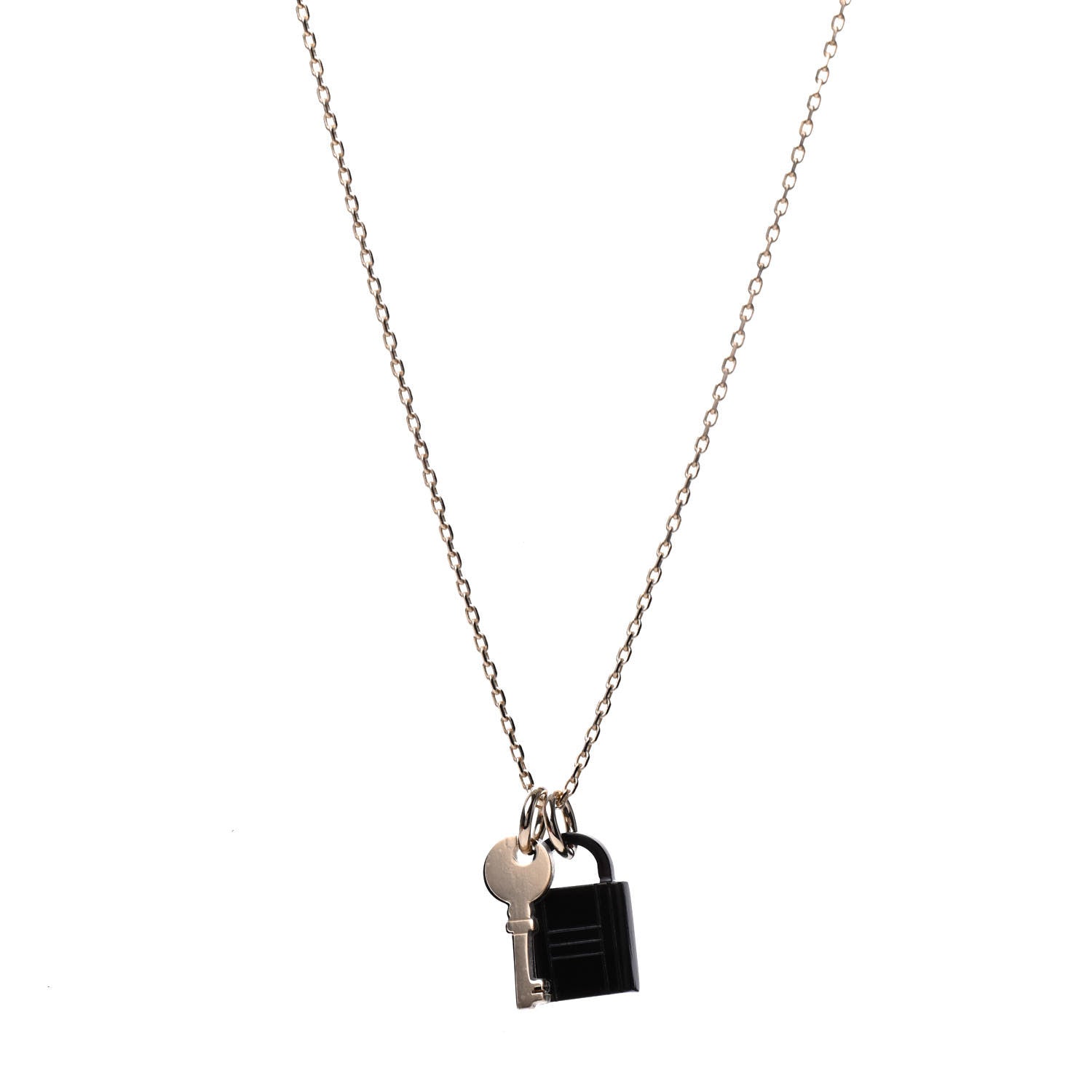 Hermes Permabrass Buffalo Horn Amulette Padlock PM Pendant Necklace 1 of 6