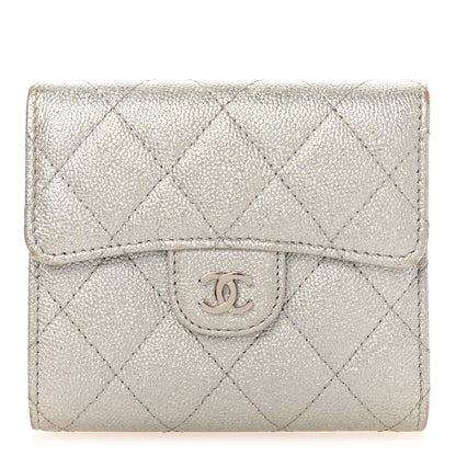 Chanel Metallic Caviar Quilted Compact Flap Wallet Silver 1 of 14