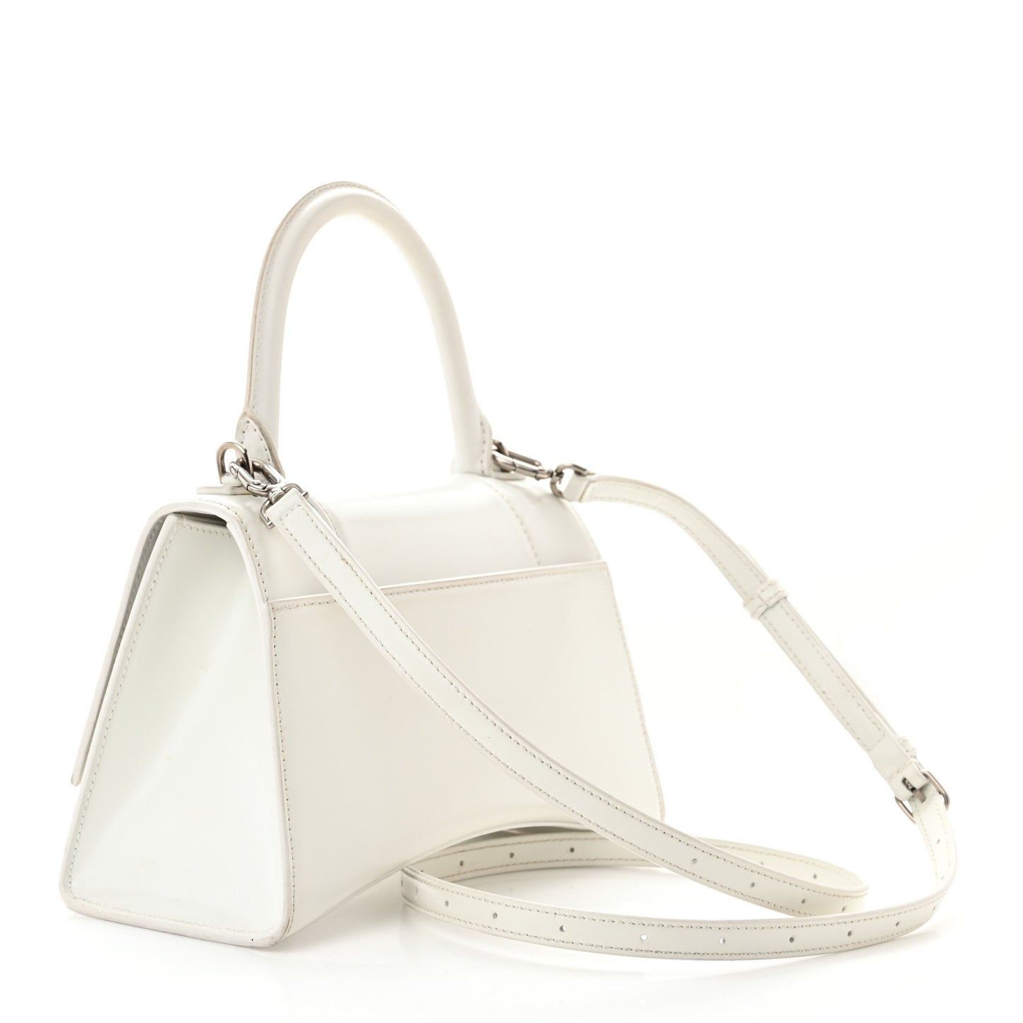 Shiny Box Calfskin Tonal B Small Hourglass Top Handle Bag White