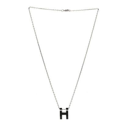 Hermes Lacquered Palladium Pop H Pendant Necklace Black 3 of 6