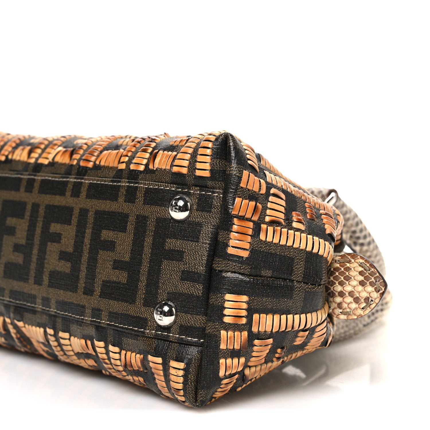 Fendi Woven Straw Snakeskin Selleria Mini Adele 1328 Bag Naturale 10 of 11