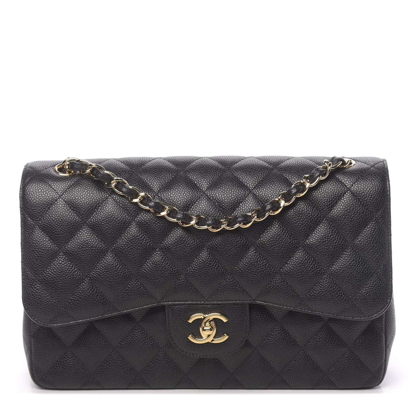 Caviar Quilted Jumbo Double Flap Black
