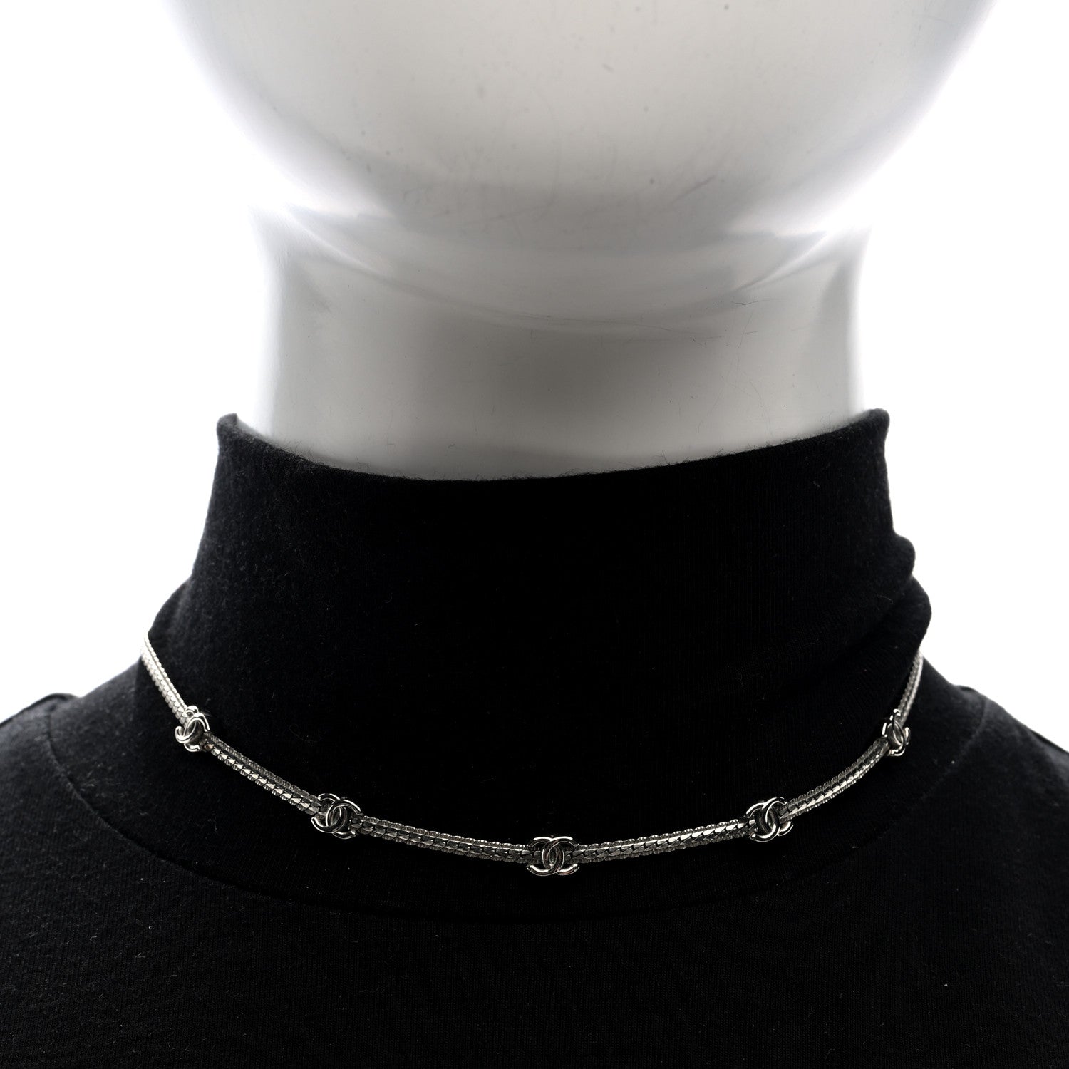 Chanel Metal CC Short Chain Necklace Silver 2 of 5