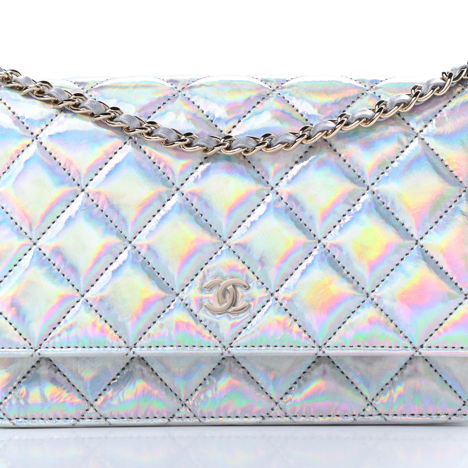 Chanel Iridescent Goatskin Quilted Wallet On Chain WOC Silver 9 of 12