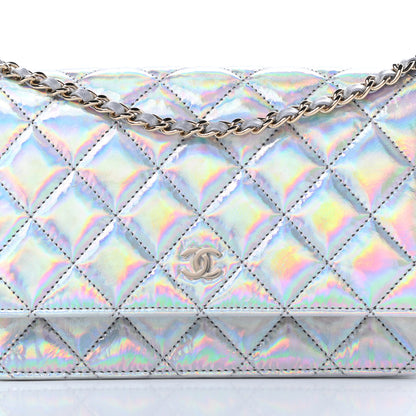 Chanel Iridescent Goatskin Quilted Wallet On Chain WOC Silver 9 of 12
