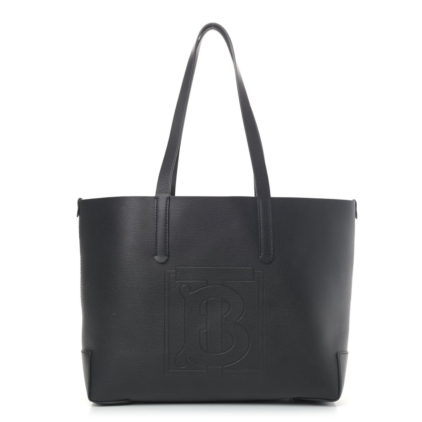 Calfskin TB Motif Embossed Medium Tote Black