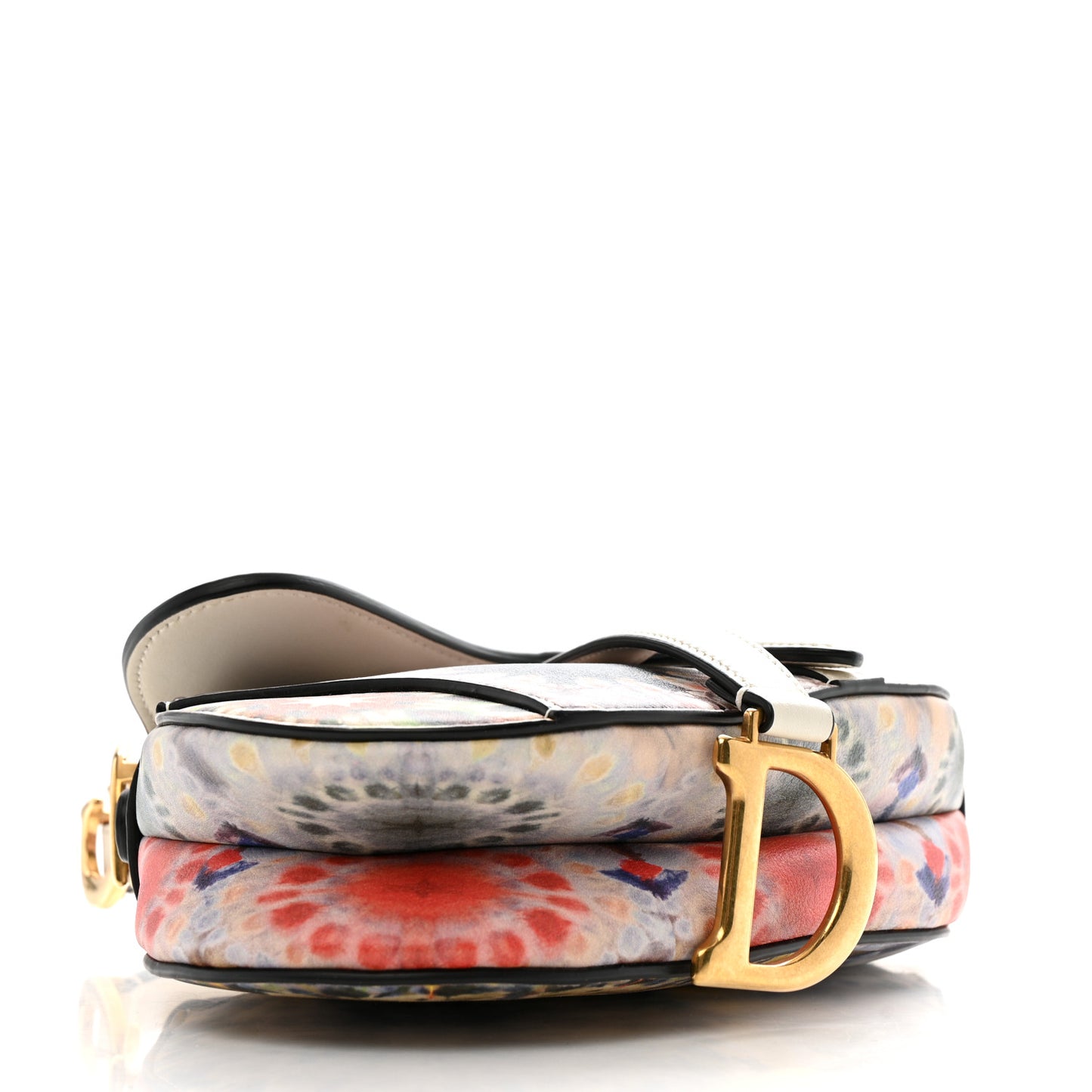Calfskin Printed KaleiDiorscopic Mini Saddle Bag Latte Multicolor