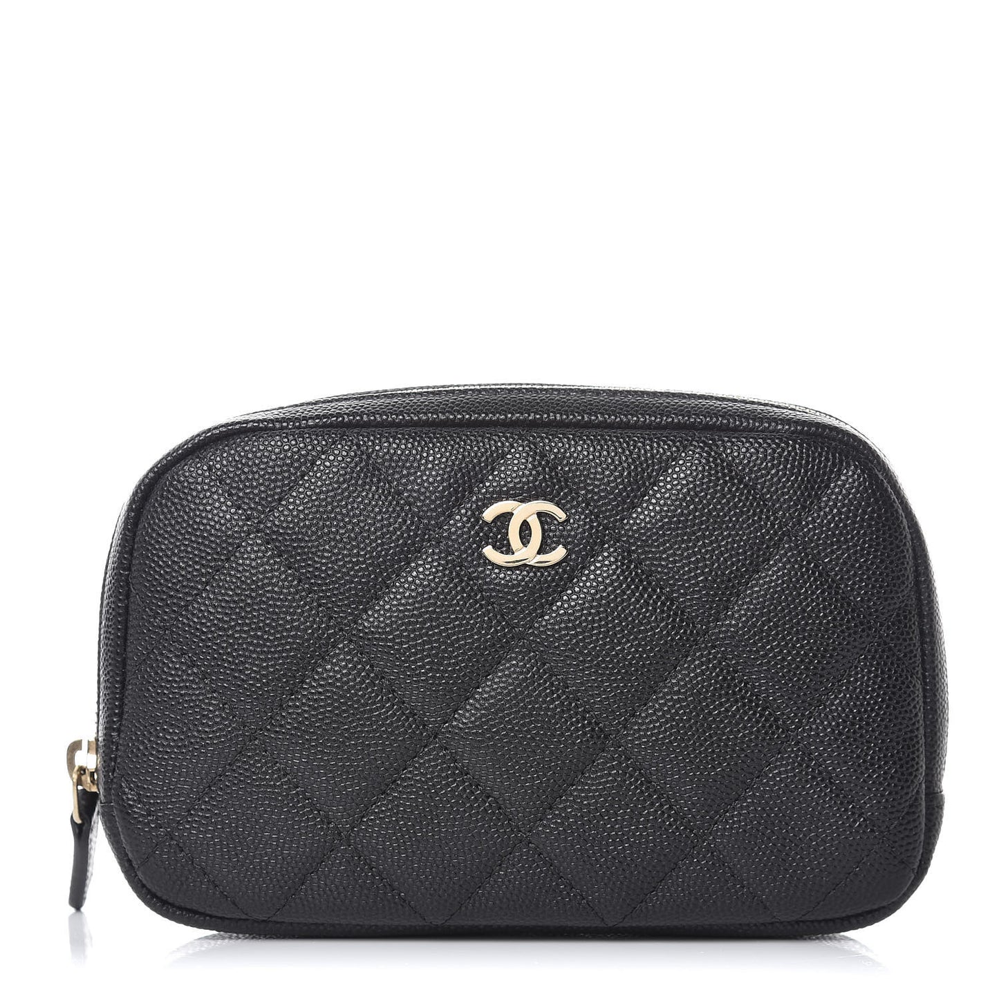 Caviar Quilted Small Curvy Pouch Cosmetic Case Black