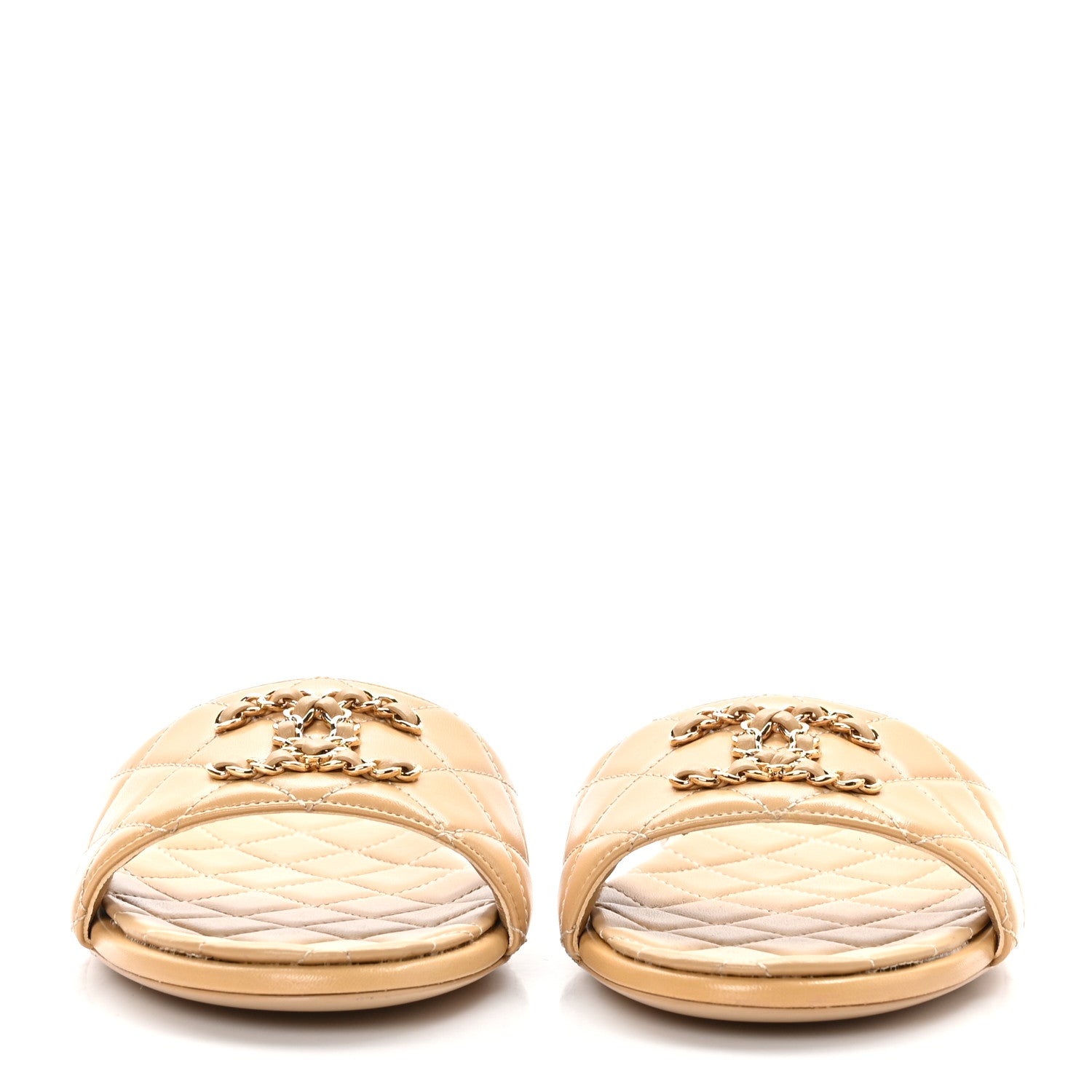 Chanel Shiny Goatskin CC Chain Mule Sandals 39 Beige 2 of 9