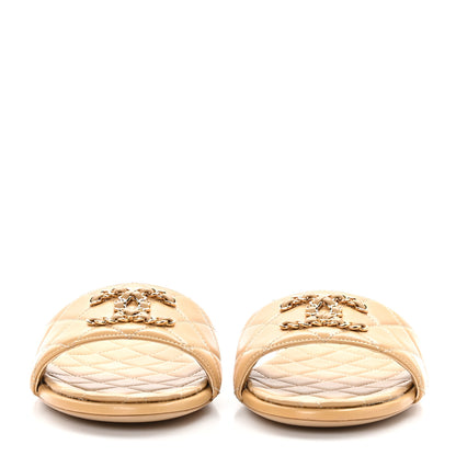 Chanel Shiny Goatskin CC Chain Mule Sandals 39 Beige 2 of 9
