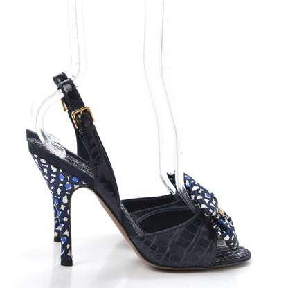 Louis Vuitton Crocodile Silk Bow Lock Slingback Pumps 37 4 of 9