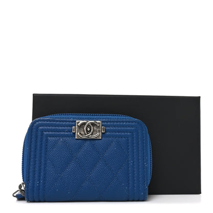 Chanel Caviar Quilted Boy Zip Around Coin Purse Wallet Blue 8 of 8