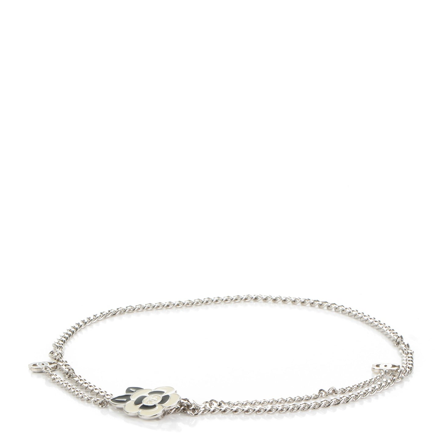 Enamel Camellia Chain Belt Silver White