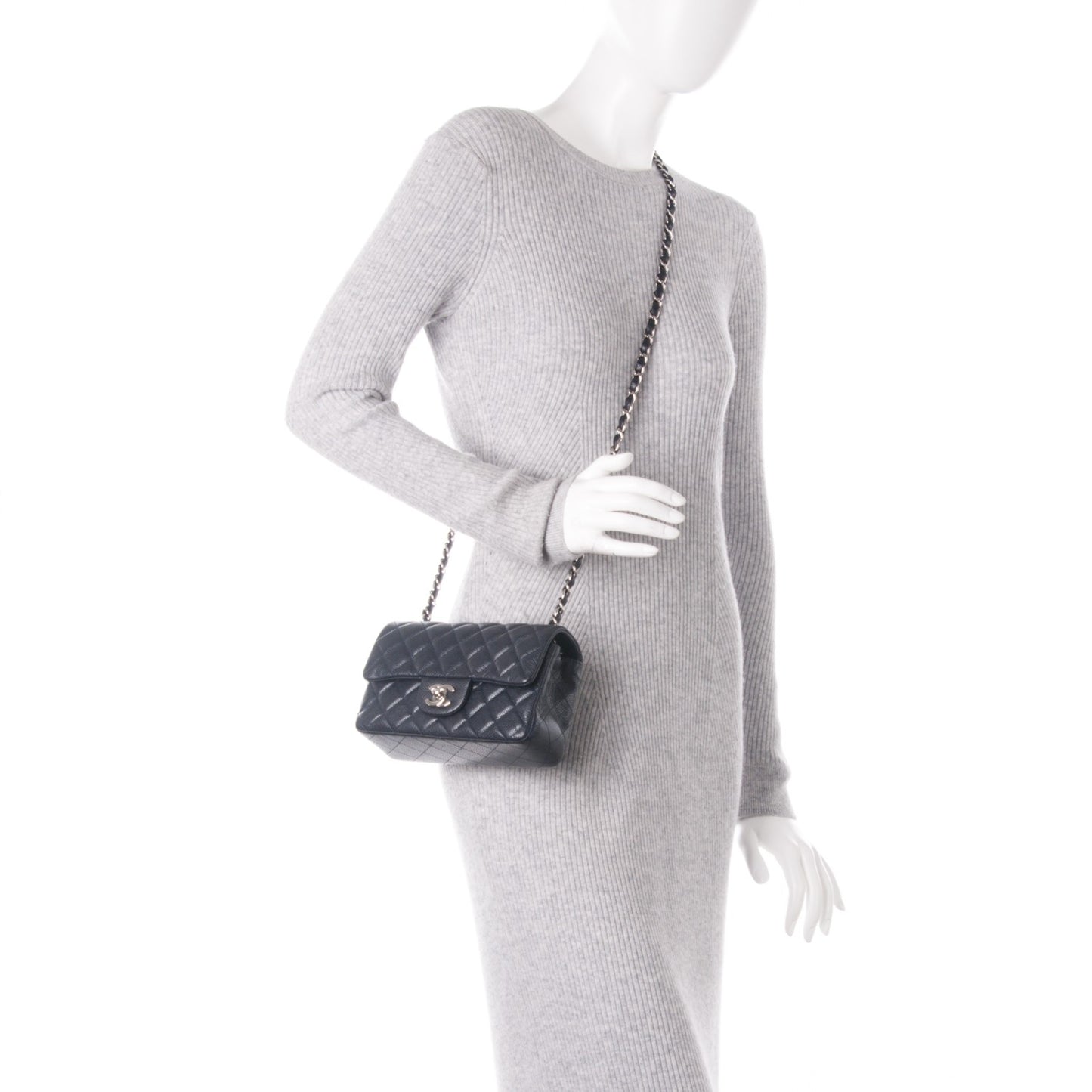 Caviar Quilted Mini Rectangular Flap Navy Blue