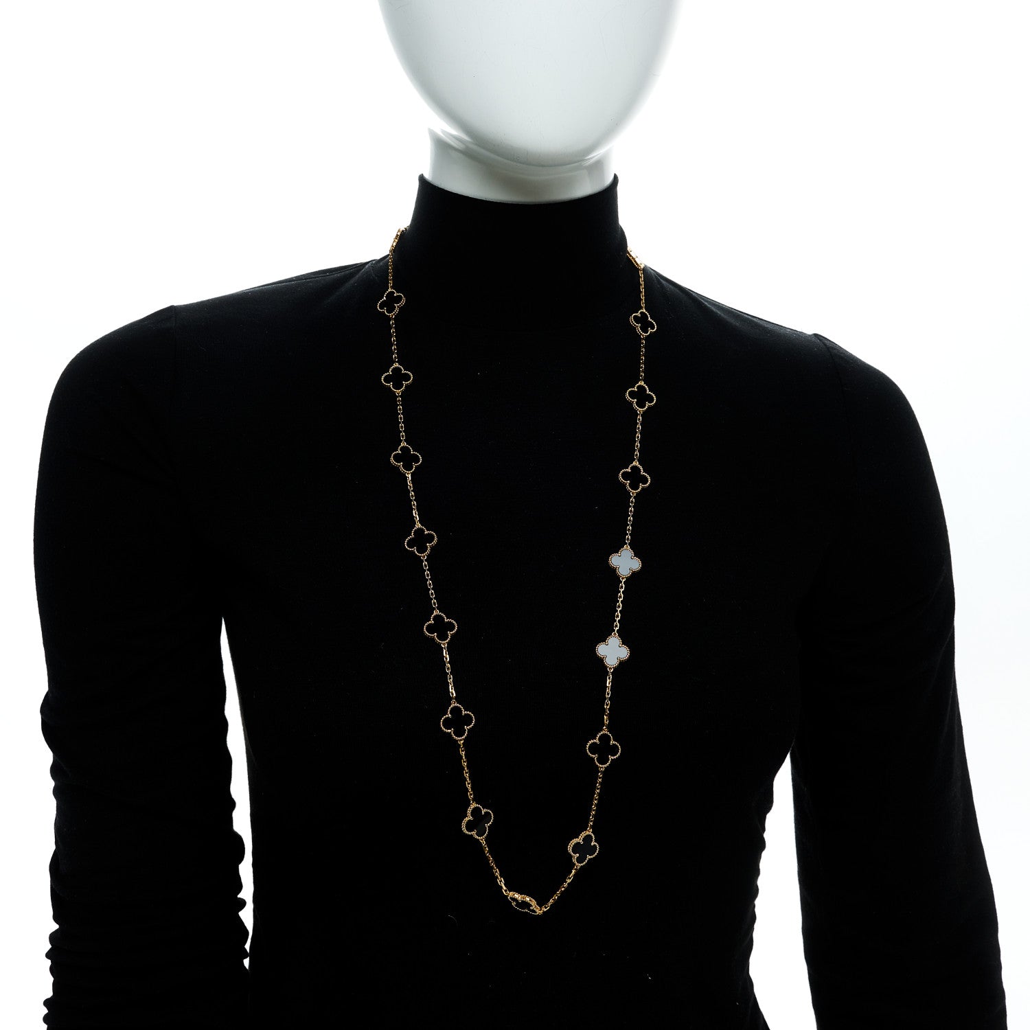 Van Cleef & Arpels 18K Yellow Gold Black Onyx 20 Motifs Vintage Alhambra Necklace 2 of 7