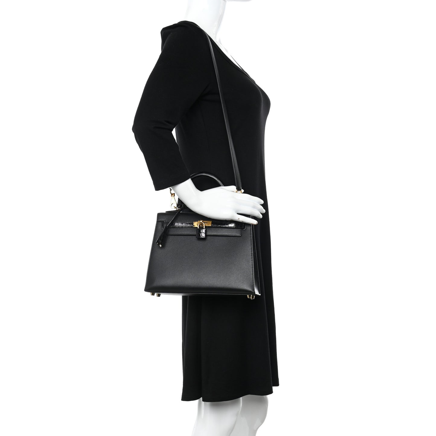 Madame Calfskin Shiny Niloticus Crocodile Kelly Sellier Touch 25 Black