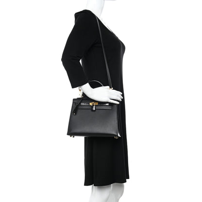 Hermes Madame Calfskin Shiny Niloticus Crocodile Kelly Sellier Touch 25 Black 2 of 11