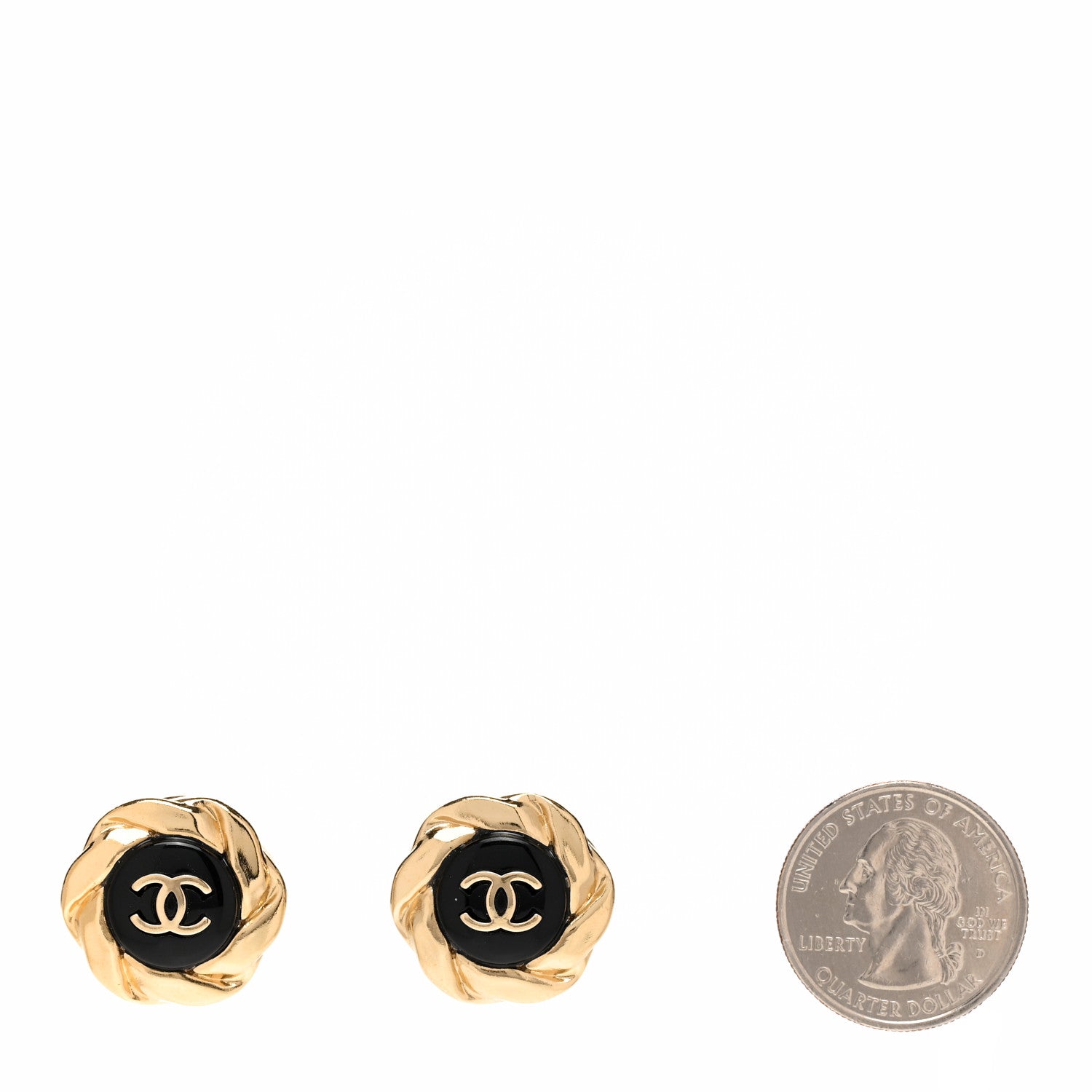Chanel Metal Resin CC Earrings Black Gold 2 of 5