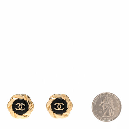 Chanel Metal Resin CC Earrings Black Gold 2 of 5