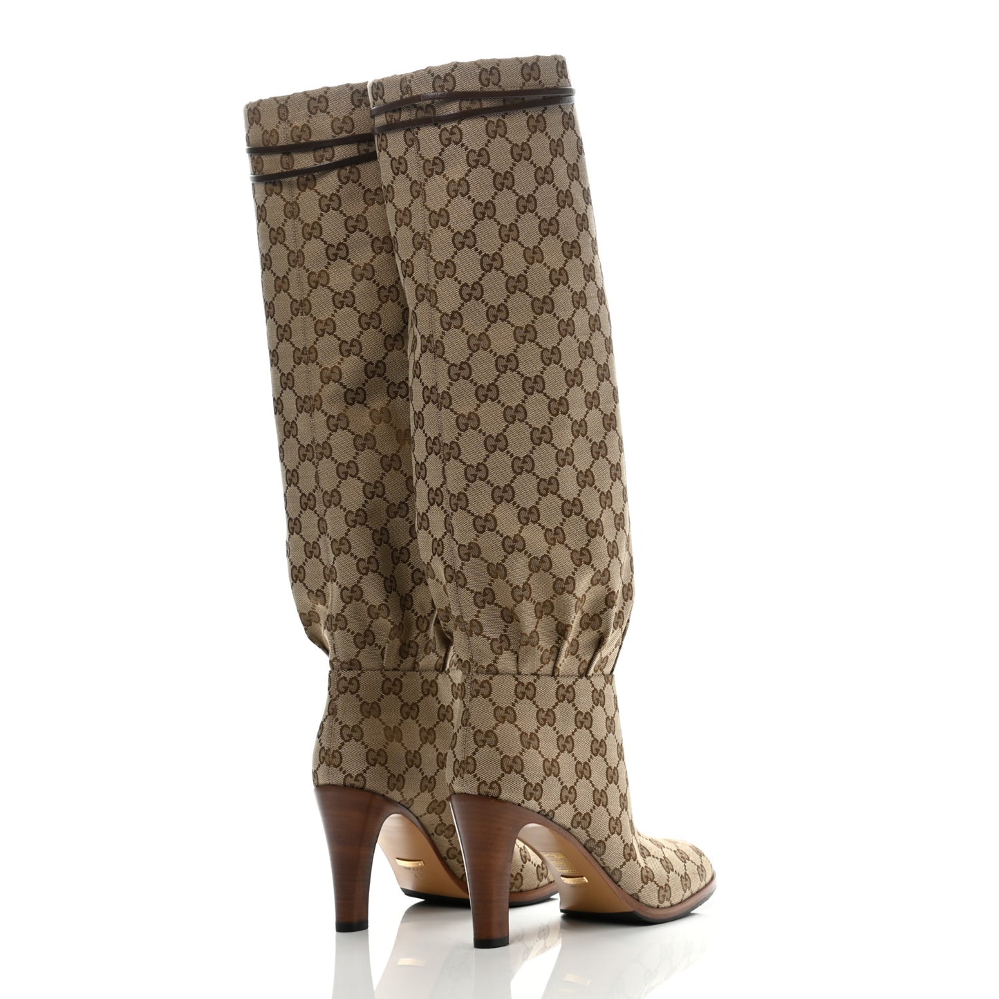 Monogram Malaga Kid Lisa Mid Heel Boots 40.5 Beige Ebony