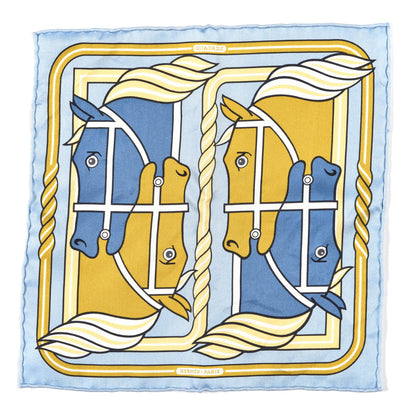 Hermes Silk Quadrige II Nano Scarf 20 Bleu Ciel Gold Bleu Jean 1 of 3
