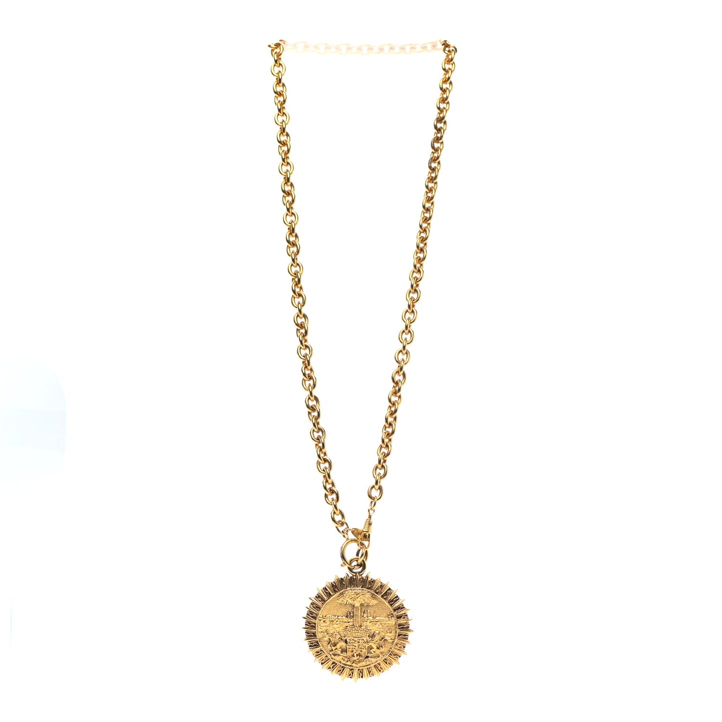 Metal Medallion CC Chain Necklace Gold