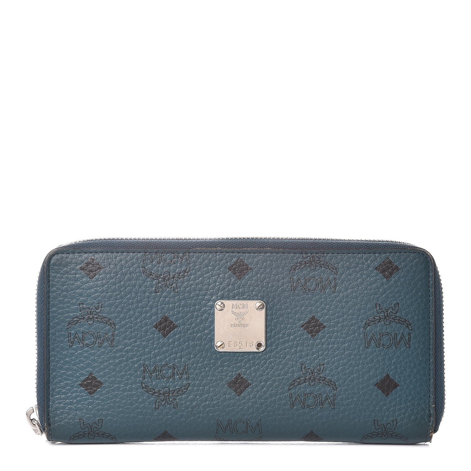 MCM Heritage Visetos Large Zip Around Wallet Blue 1 of 12
