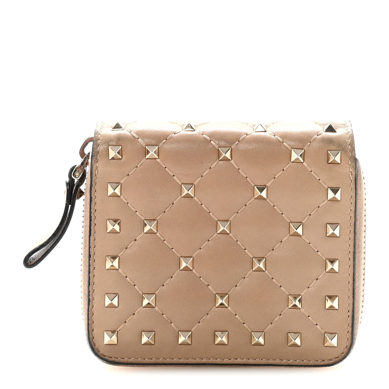 Valentino Garavani Nappa Rockstud Spike Compact Zip Around Wallet Poudre 1 of 9