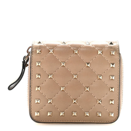 Valentino Garavani Nappa Rockstud Spike Compact Zip Around Wallet Poudre 1 of 9
