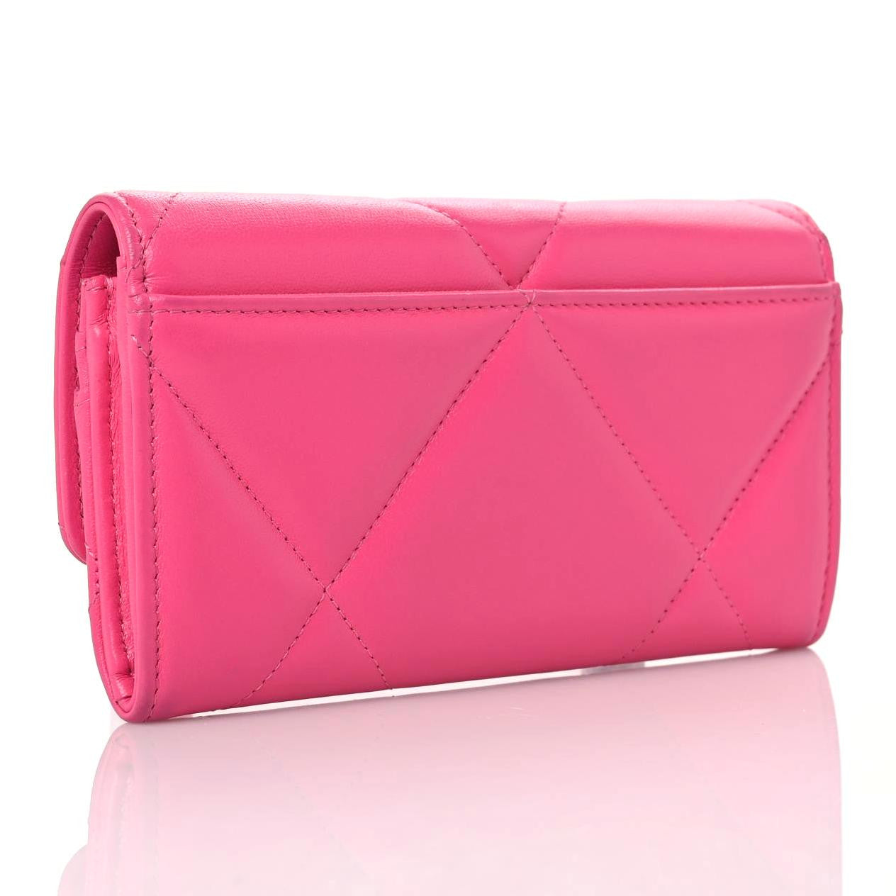 Shiny Goatskin Quilted Chanel 19 Flap Wallet Dark Pink