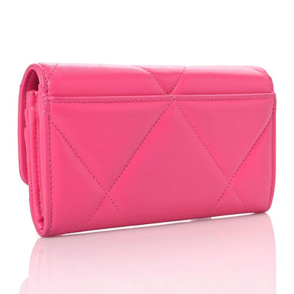 Chanel Shiny Goatskin Quilted Chanel 19 Flap Wallet Dark Pink 3 of 9