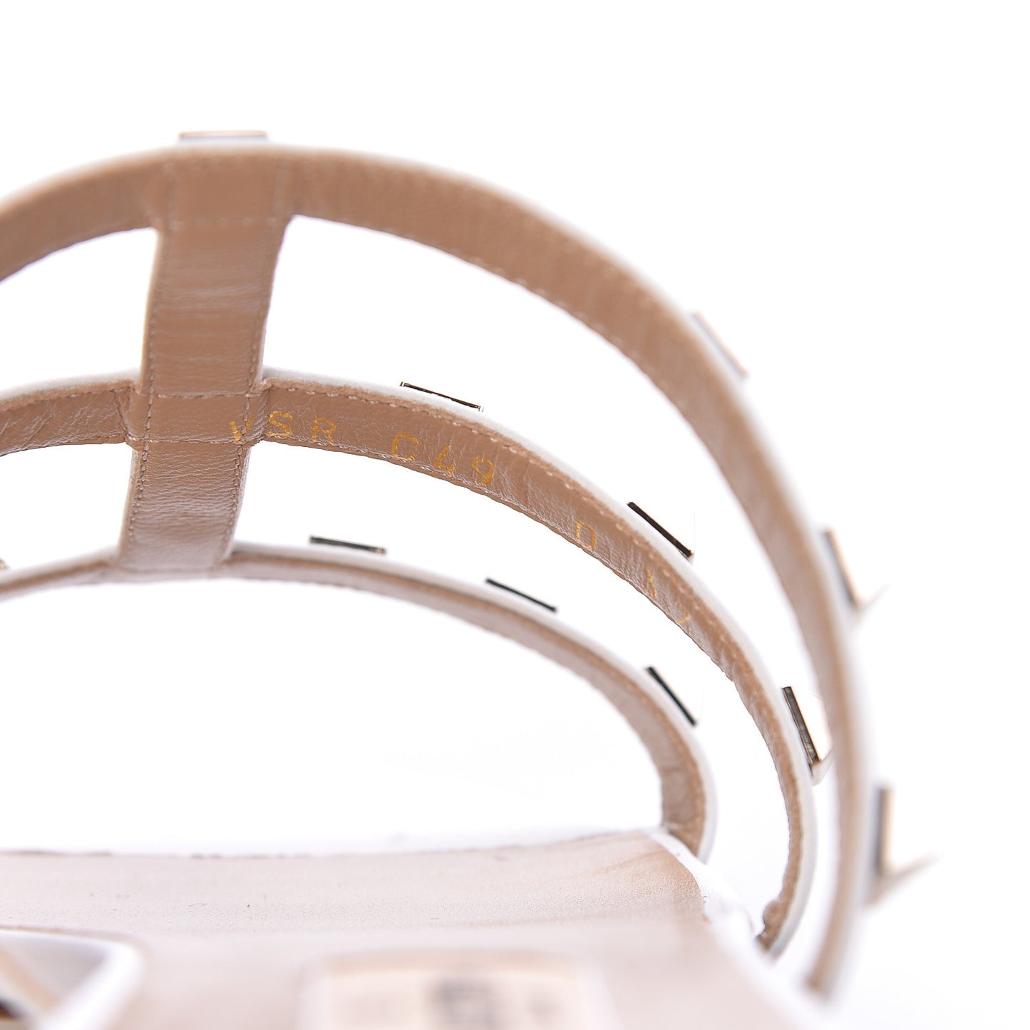 Nappa Rockstud Caged Flat Slide Sandals 37 Bianco Ottico