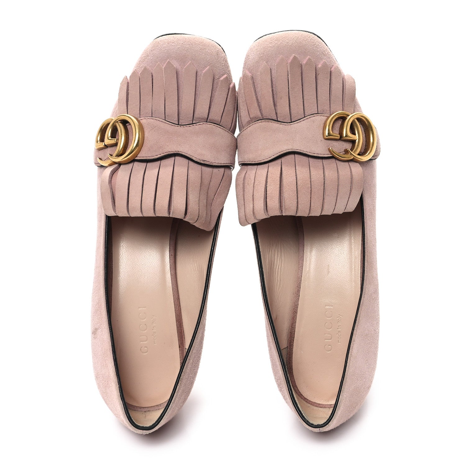 Gucci Kid Scamosciato GG Marmont Fringe 50mm Loafer Pumps 37 Crystal Pink 2 of 10
