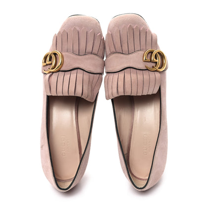 Gucci Kid Scamosciato GG Marmont Fringe 50mm Loafer Pumps 37 Crystal Pink 2 of 10