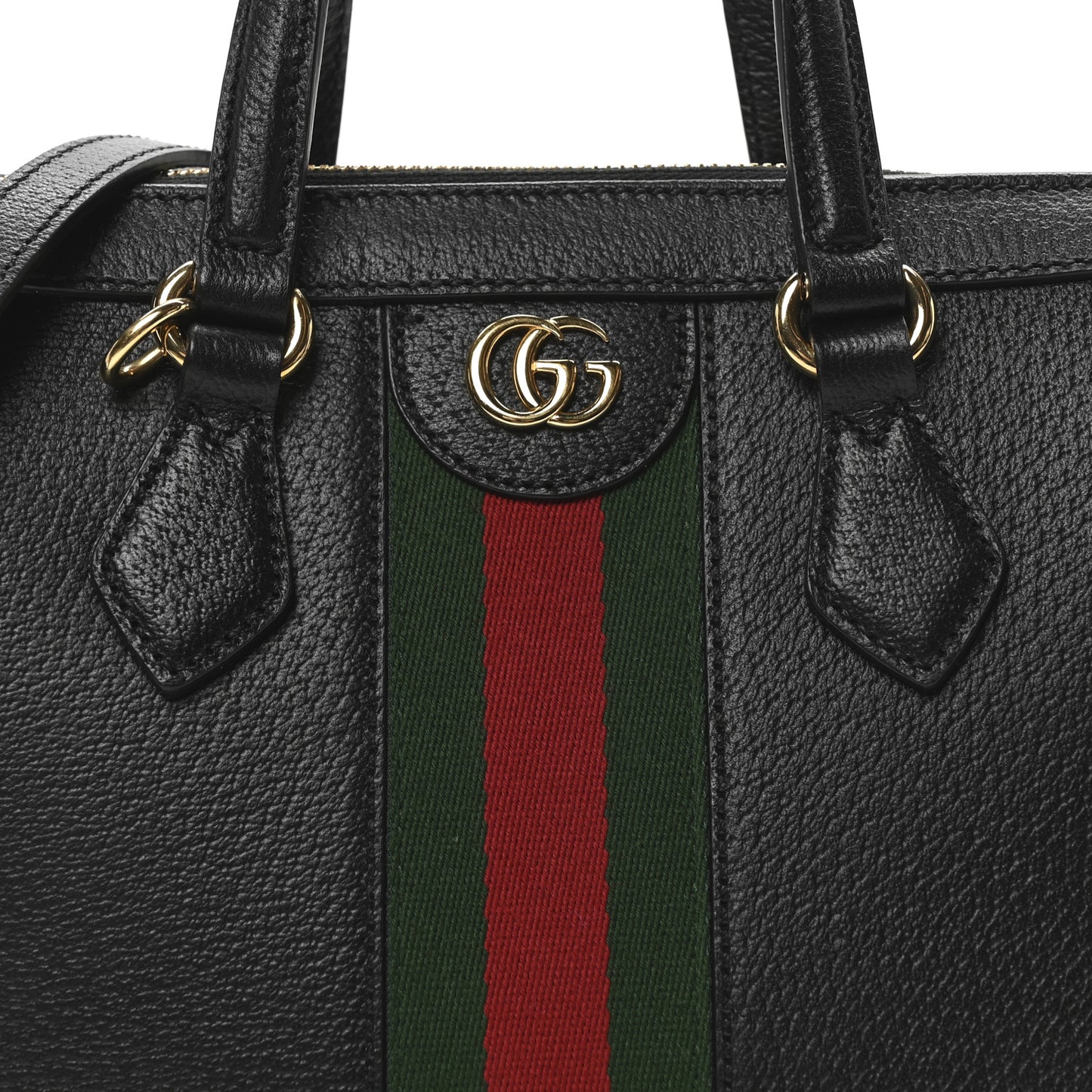 Textured Calfskin Web Small Ophidia Tote Bag Black