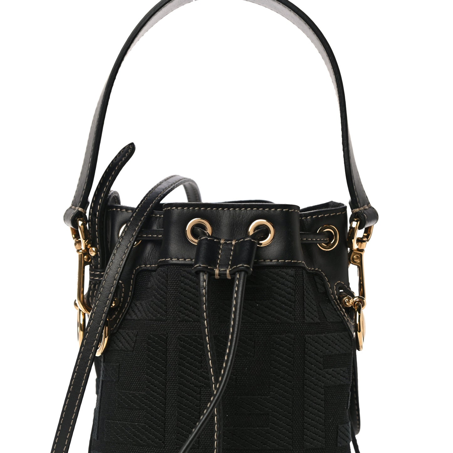 Canvas Vitello King F is Fendi FF Embroidered Mini Mon Tresor Bucket Bag Black