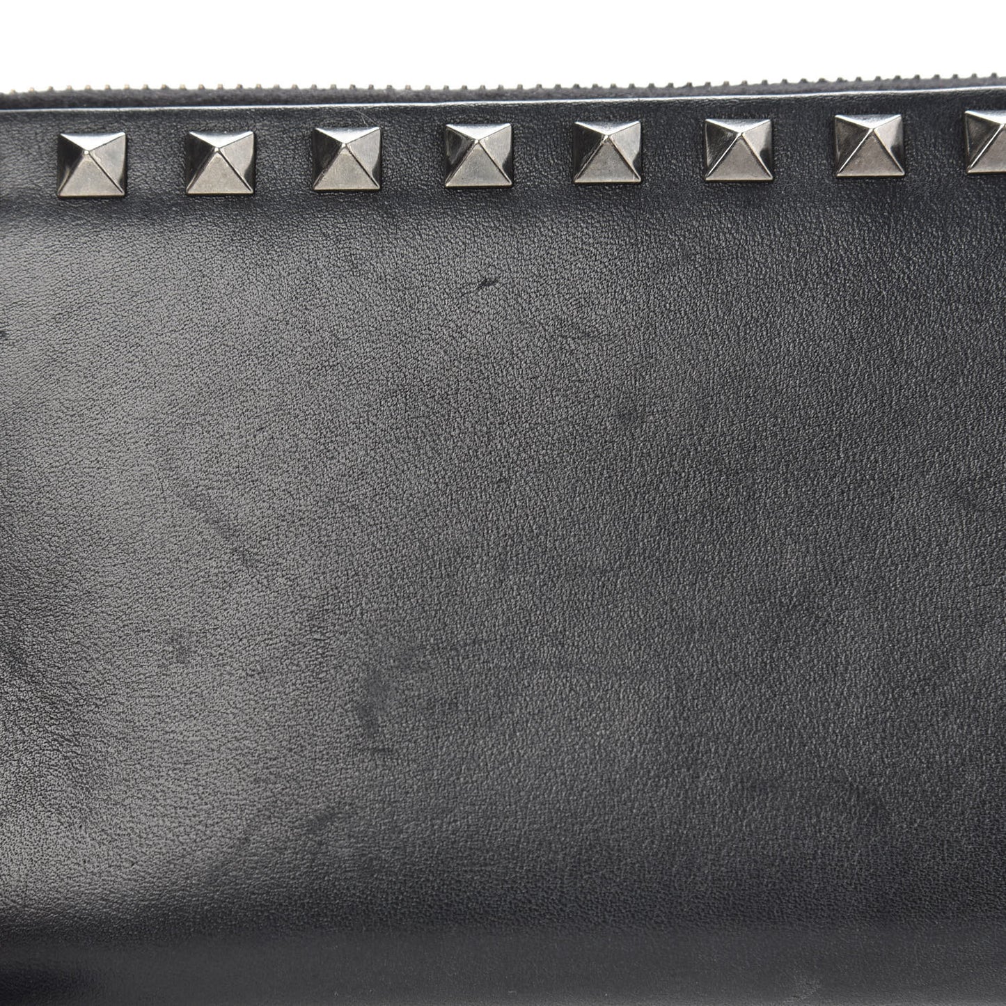 Calfskin Tonal Rockstud Zip Around Wallet Black