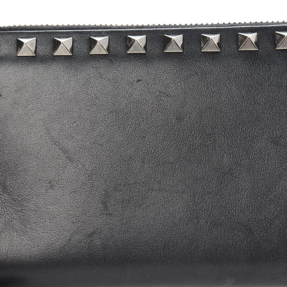 Valentino Garavani Calfskin Tonal Rockstud Zip Around Wallet Black 8 of 9