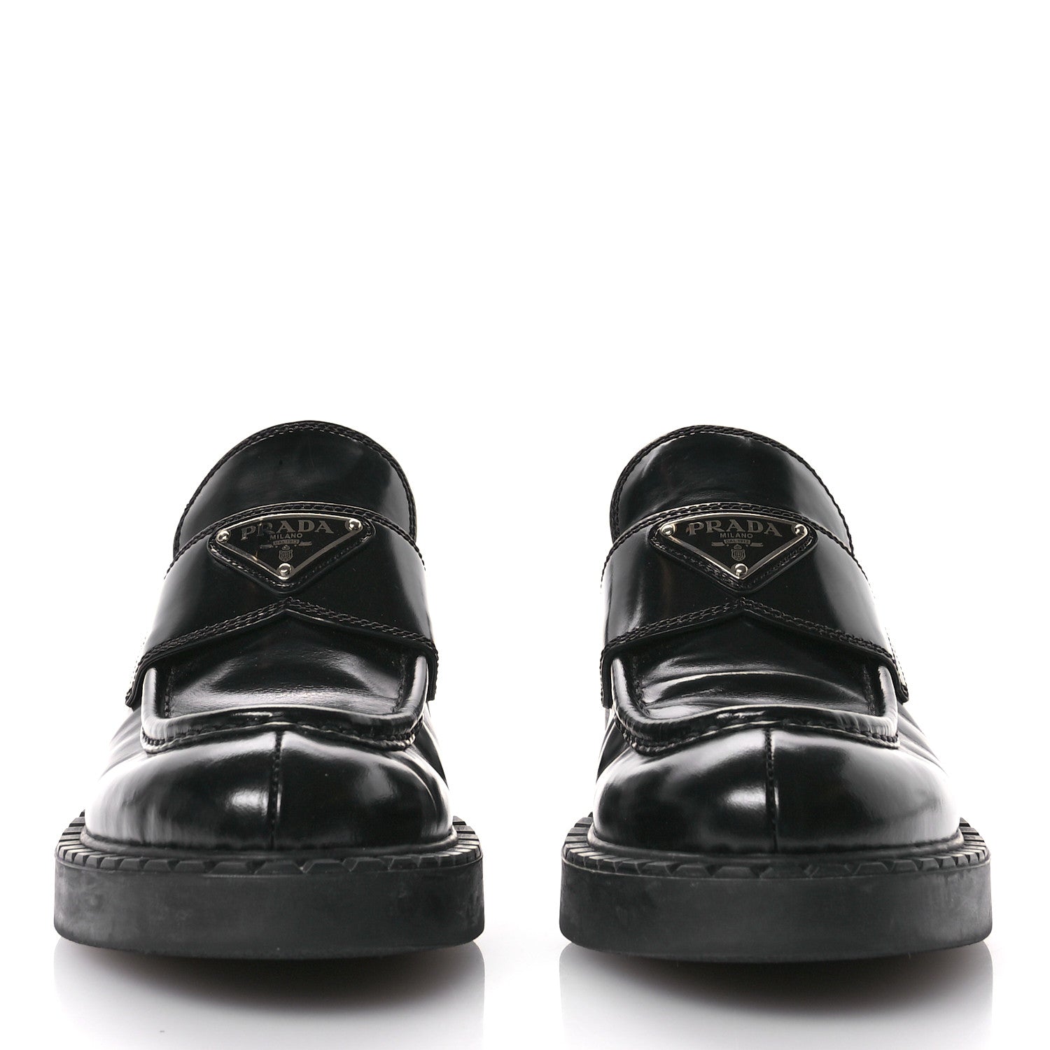 Prada Spazzolato Metal Triangle Logo 50mm Loafers 38 Black 3 of 7