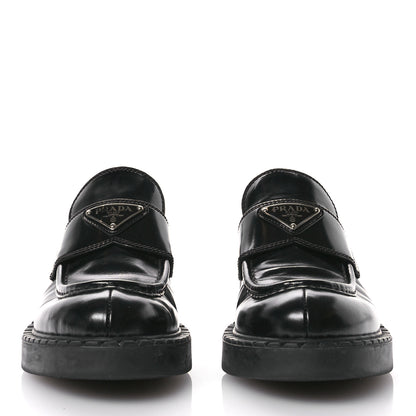 Prada Spazzolato Metal Triangle Logo 50mm Loafers 38 Black 3 of 7