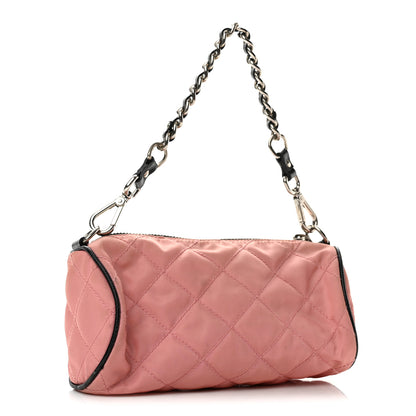 Prada Tessuto Nylon Saffiano Impunturato Quilted Barrel Pochette Pink Black 3 of 13
