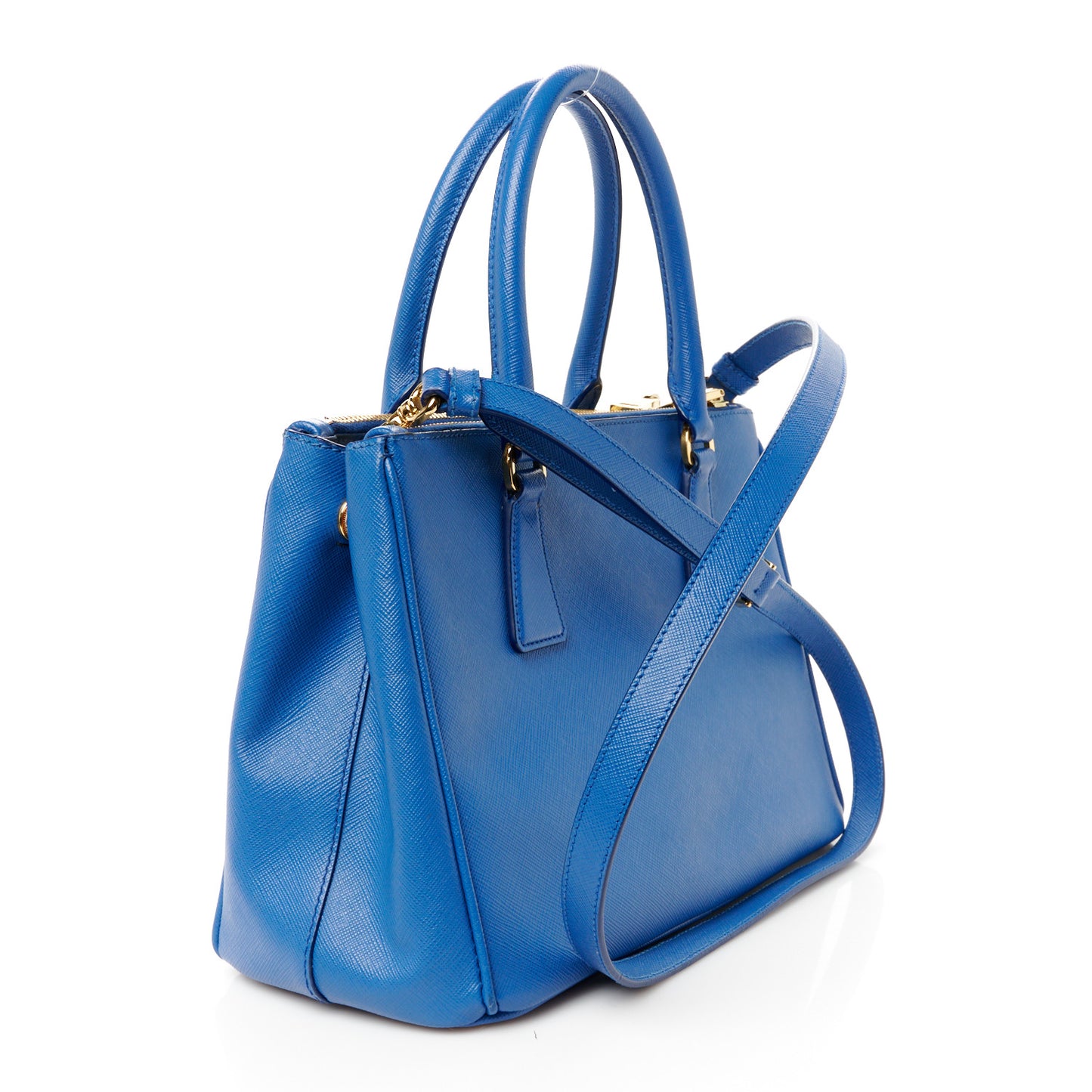 Saffiano Lux Small Galleria Double Zip Tote Azzurro