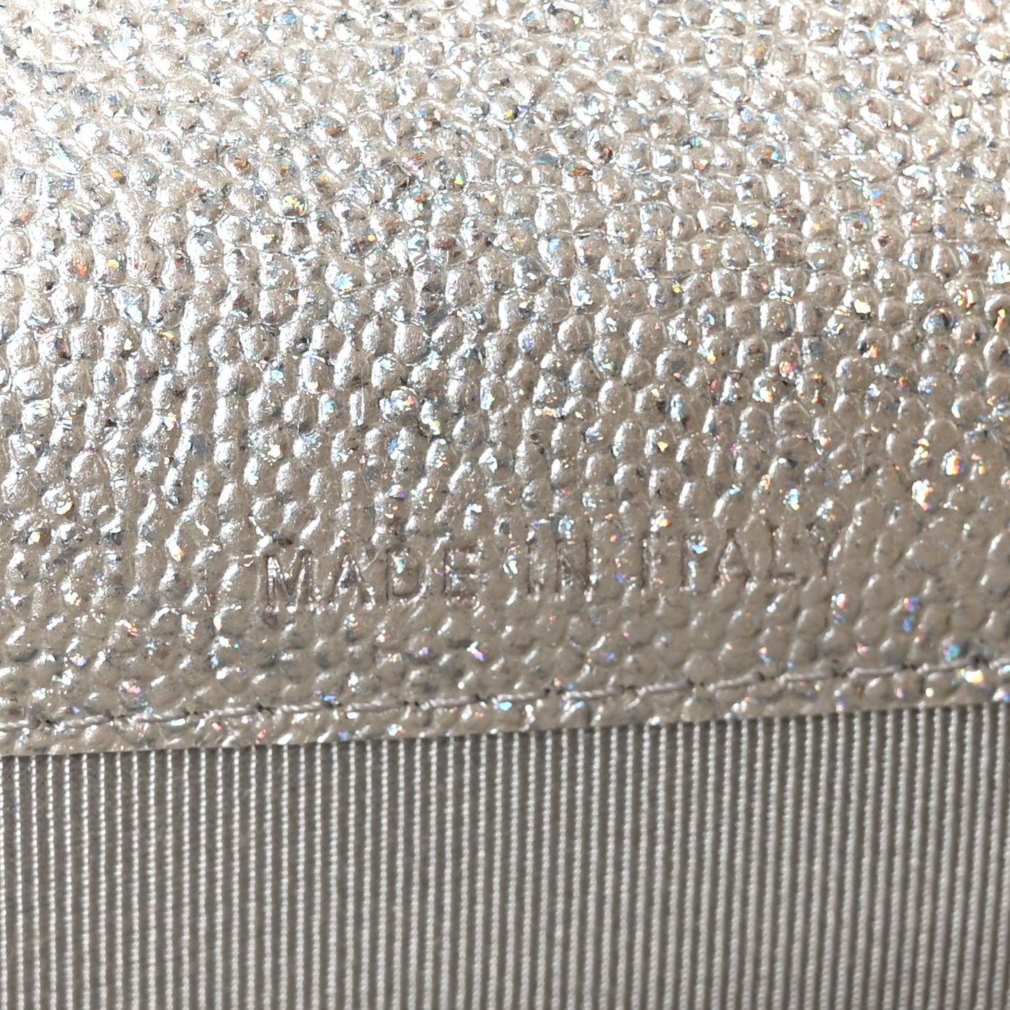 Glittered Metallic Caviar Quilted Flap Card Holder Wallet Silver